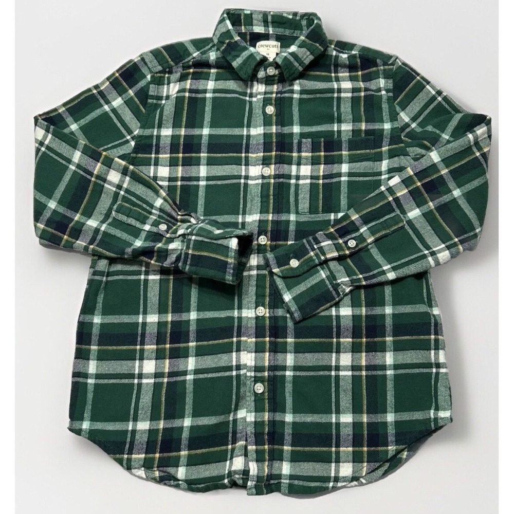 Boys CREWCUTS Long Sleeve FLANNEL SHIRT GREEN & Blue PLAID Sz 10 EC